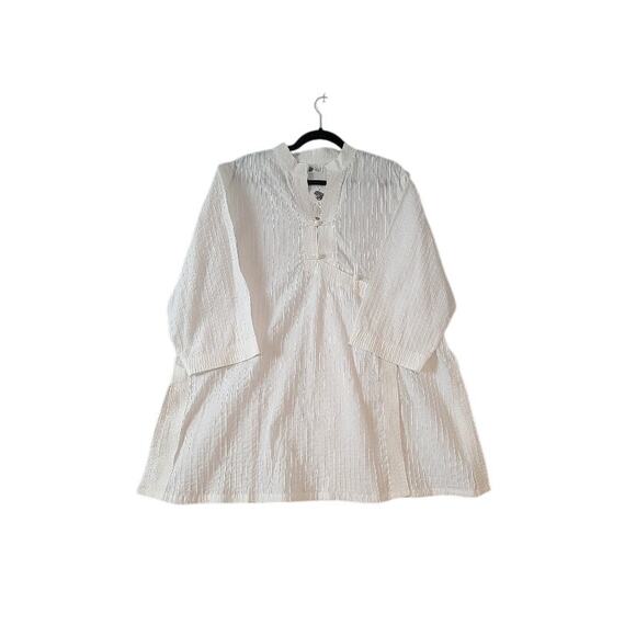 WaterSister Lagenlook Tunic Top 2XL Mandarin Collar Midi Sleeve White NEW‎ - Picture 1 of 11